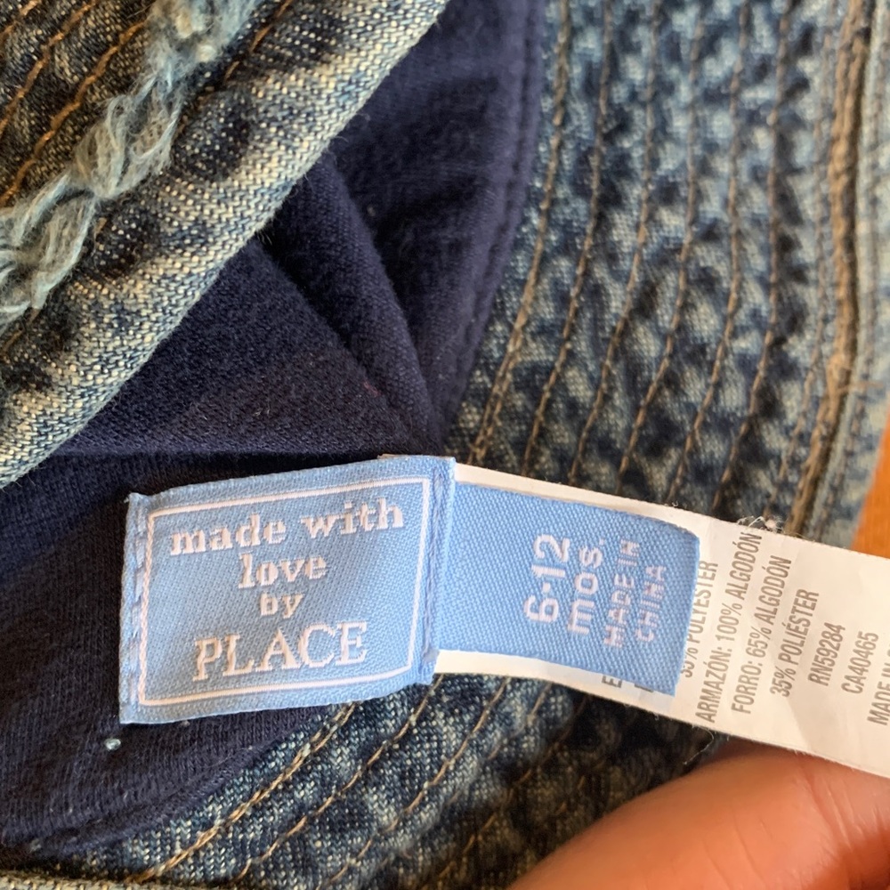 Denim baby Bucket Hat 6-12mo w Velcro chin strap - Picture 3 of 6